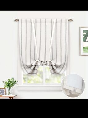 2 DriftAway Farmhouse Double Layer Linen Blackout Tie Up Curtains.  31x47
